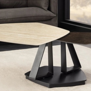 Masuta de cafea moderna cu doua blaturi rotative din ceramica Movement 80-130cm - Img 5