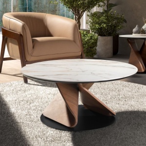 Masuta de cafea rotunda Porcelain Marble Walnut - Img 2