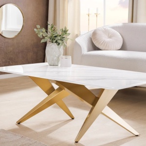 Masuta design modern, Metal, Auriu, Ceramica, Alb, ART LIVING 130cm, A-46204 VC - Img 4