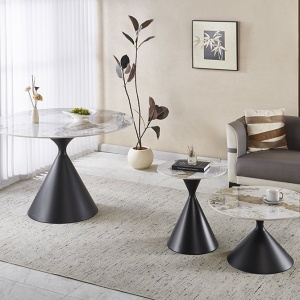 Masuta metal negru/ portelan cu efect de marmura Panda 70cm - Img 2