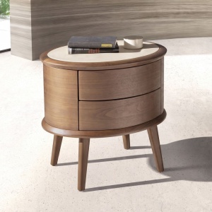 Noptiera LUX din lemn furniruit si piele Walnut