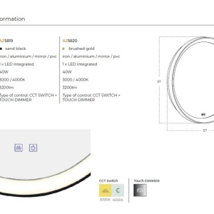Oglinda baie cu iluminat LED IP44 SERGIO 60 CCT SWITCH BK 144642 universul-luminii.ro