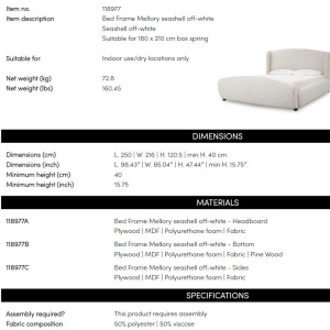 Pat dublu tapitat design elegant LUX Mellory, Seashell off-white - Img 10