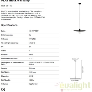Pendul design modern minimalist PLAT negru 68145 - Img 5