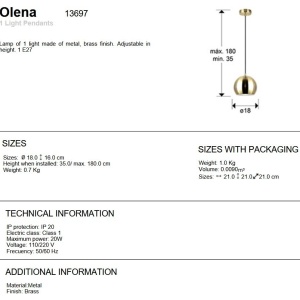 Pendul din metal Olena alama 18cm - Img 2