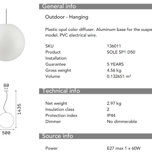 Pendul iluminat exterior cu protectie IP44, diametru 50cm SOLE SP1 BIG 136011 58192 universul-luminii.ro