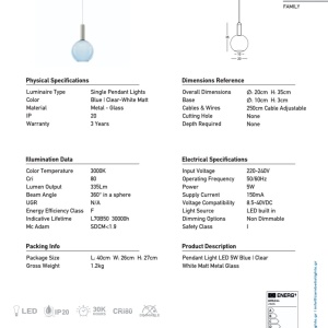 Pendul LED design decorativ LIORA albastru clar/alb - Img 3