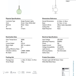 Pendul LED design decorativ LIORA verde clar/alb - Img 4
