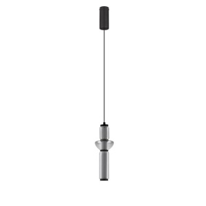 Pendul LED modern, Metal, Negru, Sticla, Fumurie, Ulon