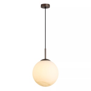 Pendul Modern Carrara, Sticla Efect Marmura si Metal Latte, E27