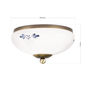 Plafoniera clasica Landhaus 21cm alama antique/ sticla opal decor albastru 200112 universul-luminii.ro