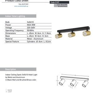 Plafoniera cu 3 spoturi GU10 LED Minimal negru/alama 155072 universul-luminii.ro