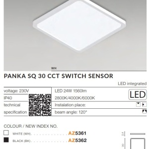 Plafoniera LED slim cu senzor de miscare si protectie IP40 PANKA SQ 30 CCT alb 122562 universul-luminii.ro