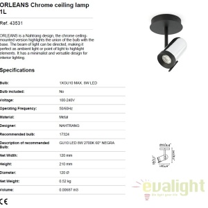 Plafoniera moderna cu 1 spot directionabil ORLEANS 1L crom 43531 48482 universul-luminii.ro