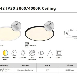 Plafoniera slim LED Oja 42 IP20 3000/4000K negru 133842 universul-luminii.ro