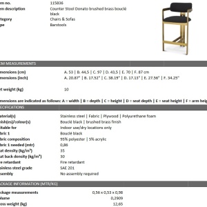 Scaun bar design LUX Donato Counter Stool, boucle negru 115836 HZ - Img 5