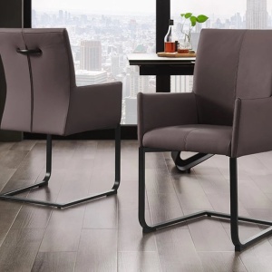 Scaun cu brate, Metal, Piele Naturala, Gri Taupe, SAMSON A-45175 VC - Img 6