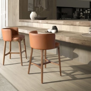 Scaun de bar design LUX, Nuc, Piele sintetica, Brown - Img 7