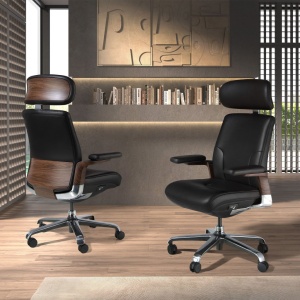 Scaun de birou modern piele sintetica si furnir de nuc Black - Img 6