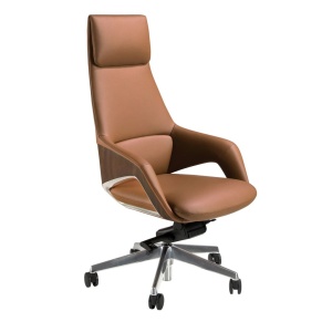 Scaun de birou modern piele sintetica si furnir de nuc Brown