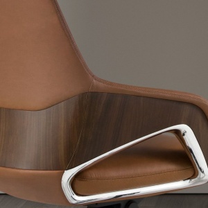 Scaun de birou modern piele sintetica si furnir de nuc Brown - Img 8