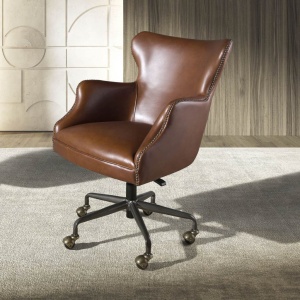 Scaun de birou pivotant design LUX, Piele Naturala, Dark brown