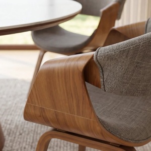 Scaun design scandinav, Lemn de frasin, textil gri texturat ORGANIC - Img 10