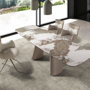Scaun modern pivotant piele sintetica Off-white/ Greige - Img 7