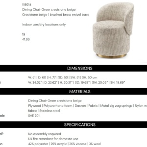 Scaun pivotant modern design LUX Chair Greer, Creststone beige - Img 11