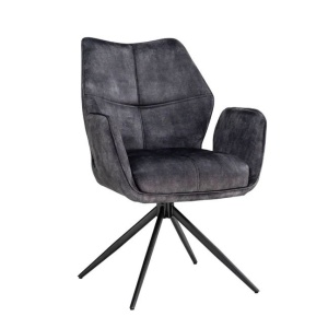 Set 2 scaune pivotante metal negru, catifea gri inchis CONCORD