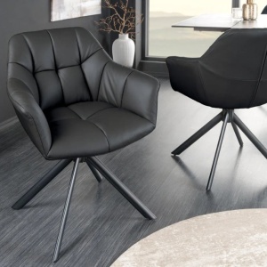 Set 2 scaune pivotante Papillon, piele neagra - Img 5