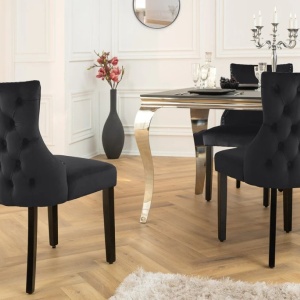 Set 2 scaune Stil Baroc, Catifea, Lemn, Negru, CASTLE DELUXE - Img 3