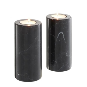 Set 2 suporturi pentru lumanari din marmura Tobor L negru 112682 HZ
