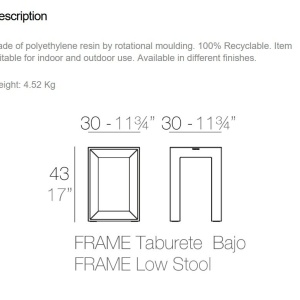 Set 2 tabureti de exterior / interior design modern premium FRAME STOOL 54096 Vondom - Img 4