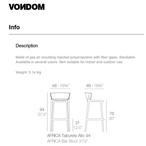 Set 4 Scaune de bar exterior / interior design modern premium AFRICA H-95cm 65029 Vondom - Img 6