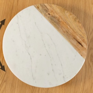 Set de 2 placi turnante, Farfurii decorative, Marmura alba, Lemn, SERVANT 50cm - Img 8