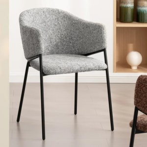Set de 2 scaune aspect retro, Metal Negru, Chenille Gri, NOBLESSE A-47577 VC - Img 8