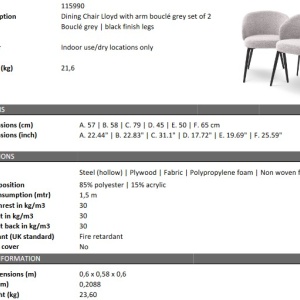 Set de 2 scaune cu brate design LUX Lloyd, boucle gri 115990 HZ - Img 7