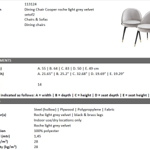 Set de 2 scaune elegante design LUX Cooper, catifea gri deschis 113124 HZ - Img 8