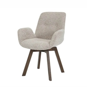 Set de 2 scaune pivotante, Lemn de stejar, textil boucle taupe BALTIC - Img 5