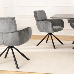 Set de 2 scaune pivotante, Metal Negru, Chenille Gri, UNIQUE A-46321 VC - Img 6