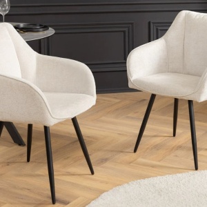 Set de 2 scaune pivotante, Metal Negru, Chenille Sampanie, AVIGNON A-46470 VC - Img 2