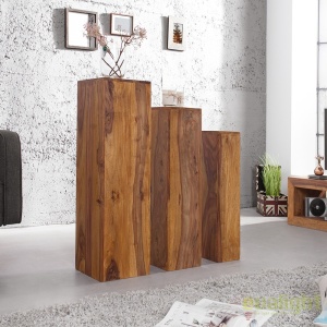 Set de 3 coloane decorative din lemn masiv, Makassar Sheesham - Img 2