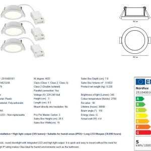 Set de 3 spoturi incastrabile baie IP65 LED Olea alb - Img 6