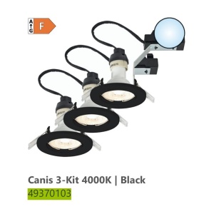 Set de 3 spoturi incastrabile directionabile cu bec GU10 4000K Canis negru 163692 universul-luminii.ro