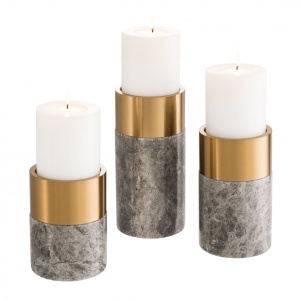 Set de 3 suporturi lumanari Sierra, marmura gri 113286 HZ
