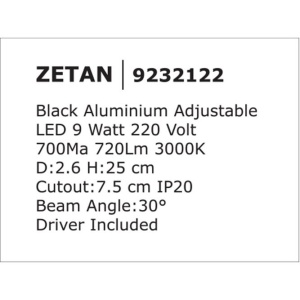Spot directionabil, incastrabil pentru tavan fals, ZETAN negru 80612 universul-luminii.ro