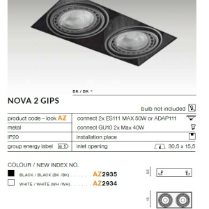 Spot incastrabil directionabil tavan/plafon NOVA GIPS 2 alb 81272 universul-luminii.ro