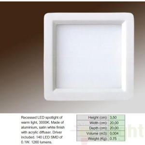 Spot incastrabil, lumina alba calda, dim.20x20cm LED 761293 42512 universul-luminii.ro