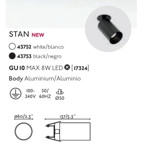 Spot incastrabil tavan / perete design modern STAN alb 84542 universul-luminii.ro